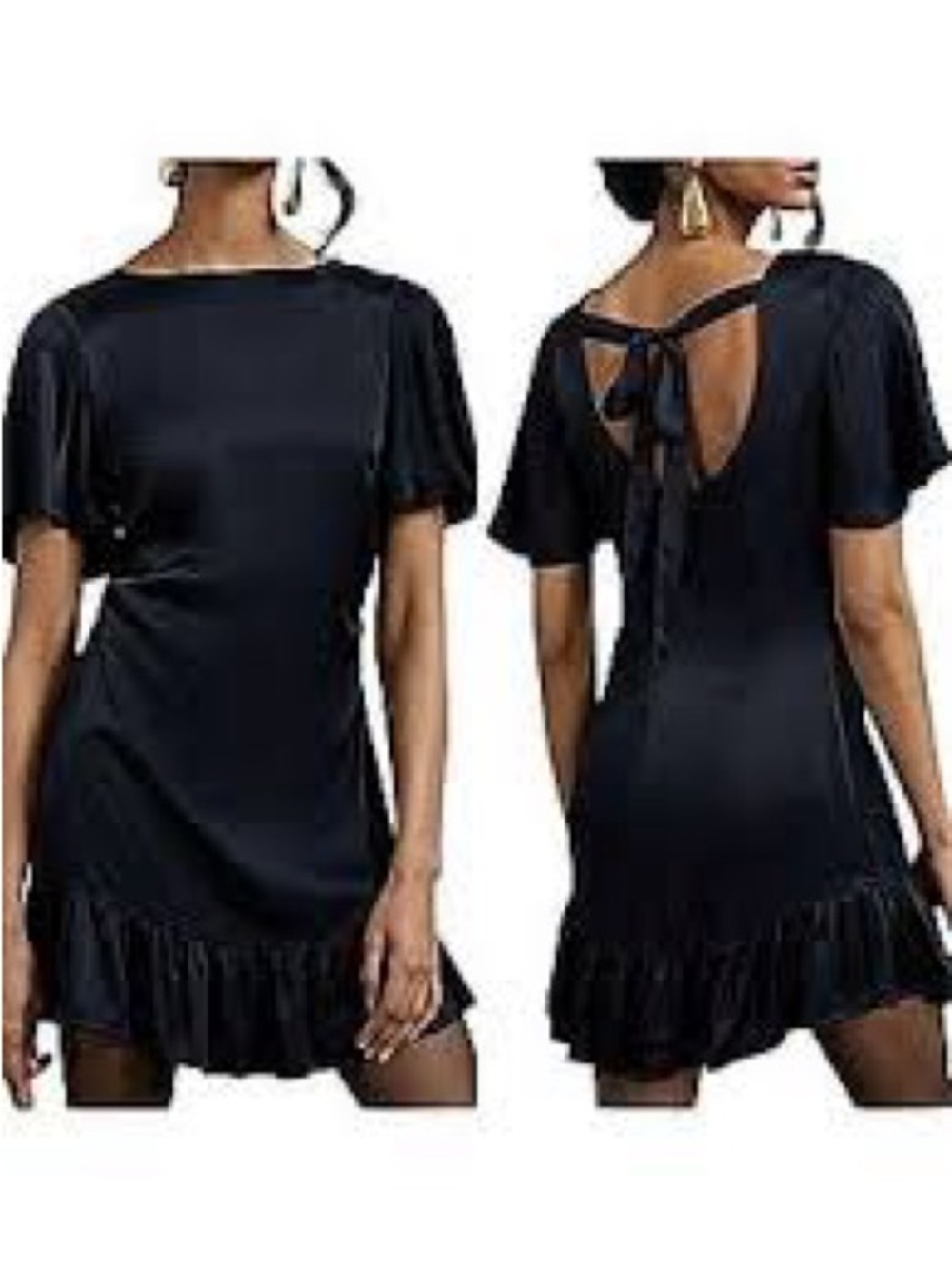 Anthropologie Black Short Sleeve Tie-Back Ruffle Mini Dress